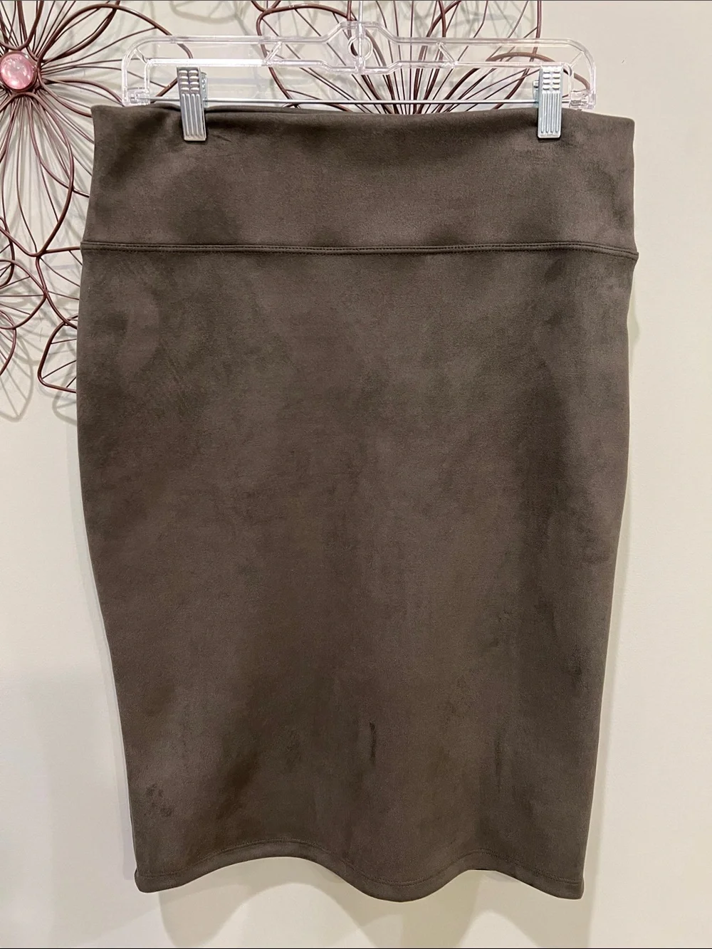 Classic Dark Olive Stretchy Suede Cloth Pencil Skirt